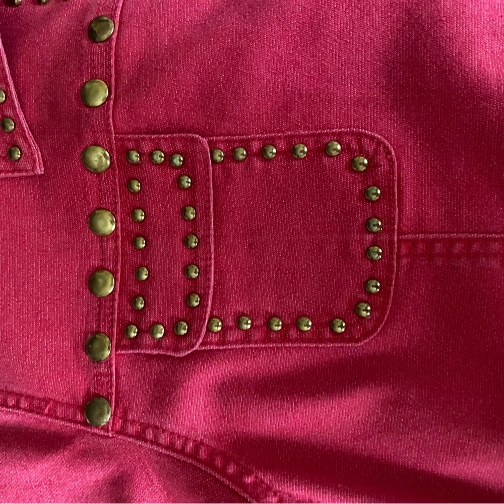 DG2 By Diane Gilman Women's Denim Gold Studded Orange Red Stretch Zip Jacket XL - Picture 5 of 9